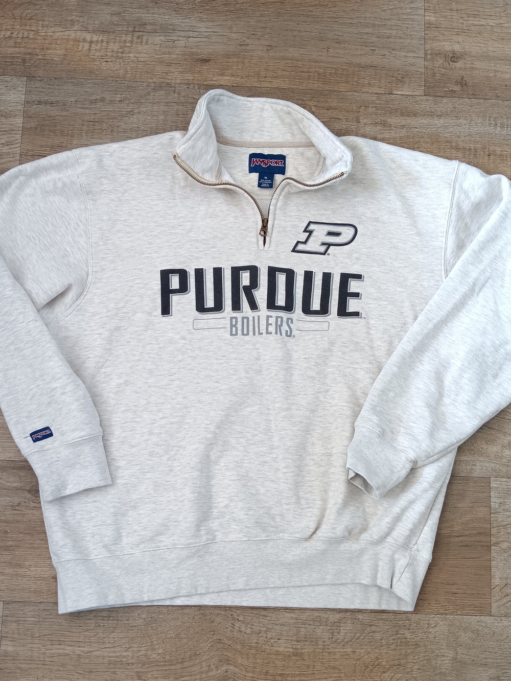 Vtg Jansport Purdue Boilers Light Heather Gray Quarter-Zip Sweatshirt XL